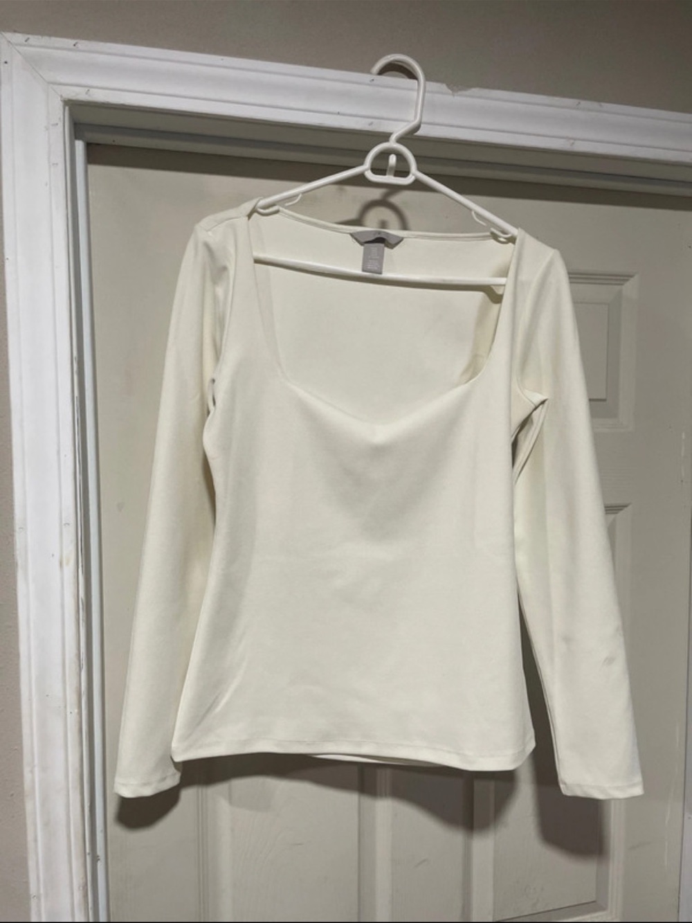 H&M Cream Square-Neck Long Sleeve Top